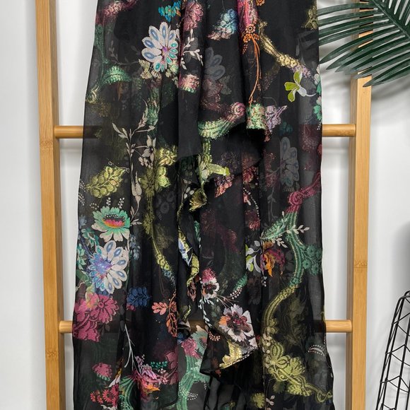 SOLD Etro Black Metallic Floral Print Fil Coupé Silk Chiffon Dress Size 44 S-M - Picture 7 of 13